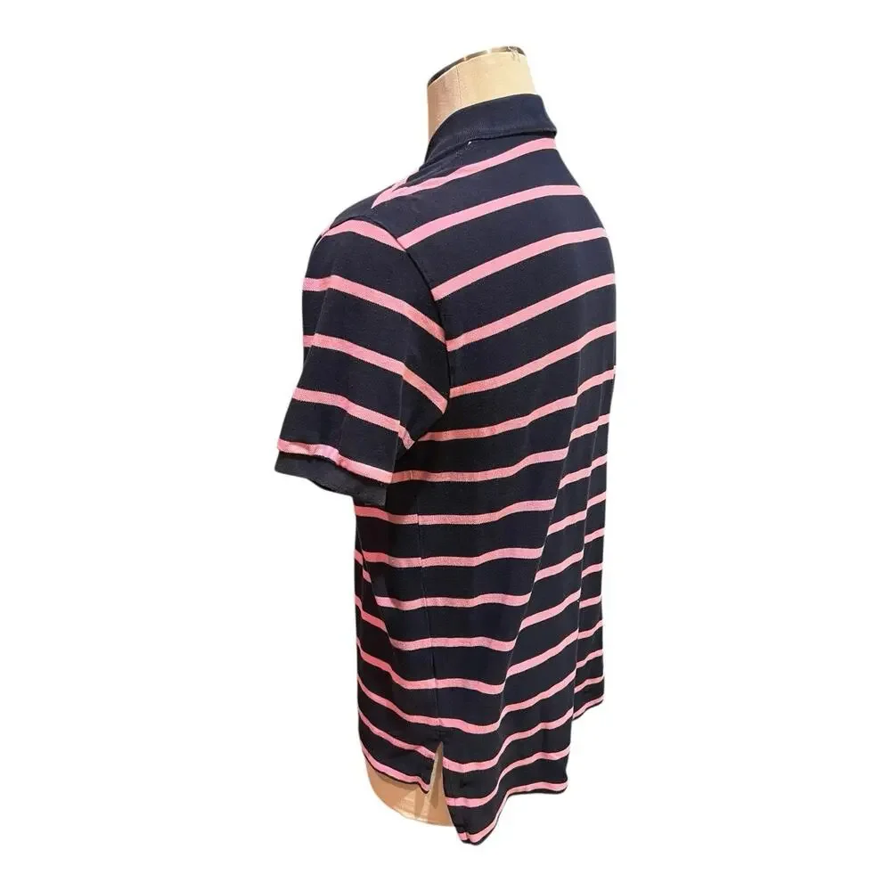 Ralph Lauren Polo Mens Large Navy Pink Striped Shirt 100% Cotton Preppy Classic